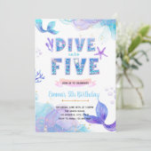 Meerjungfrau Tauchen in Fünf Meerjungbecken Einlad Einladung (Stehend Vorderseite)