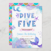 Meerjungfrau Tauchen in Fünf Meerjungbecken Einlad Einladung (Vorne/Hinten)