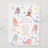 Meerjungfrau taucht in 5. Geburtstag Einladung (Vorderseite)