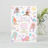 Meerjungfrau taucht in 5. Geburtstag Einladung (Stehend Vorderseite)
