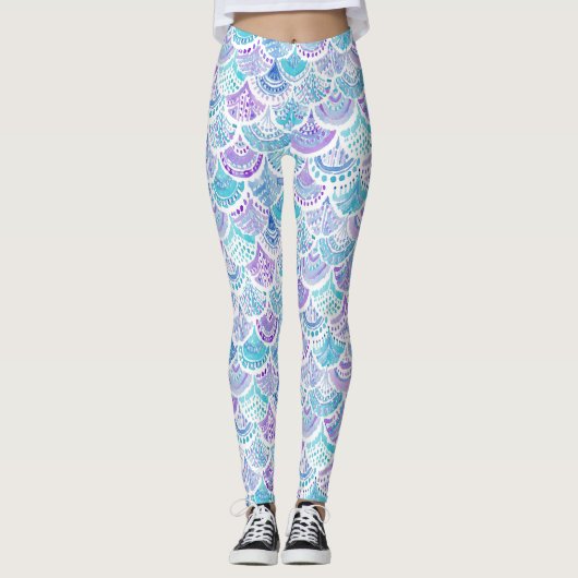 MEERJUNGFRAU TRÄUMT Aquarell Boho Leggings (Vorderseite)