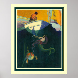 Meerjungfrau u. der Druck 16x20 des Segelboot-1920 Poster