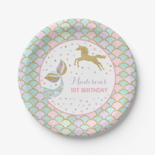 Meerjungfrau-u. Unicorn-Goldpapierplatte 7" Pappteller