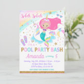 Meerjungfrau u. Unicorn-Pool-Party Einladung (Stehend Vorderseite)