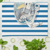 Meerjungfrau-und Anker-blaues und weißes Küchentuch (Gefaltet)