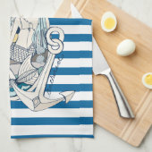 Meerjungfrau-und Anker-blaues und weißes Küchentuch (Viertel Falte)