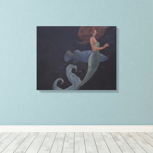 Meerjungfrau und Blauer Fisch Leinwanddruck (Insitu (Holzboden))