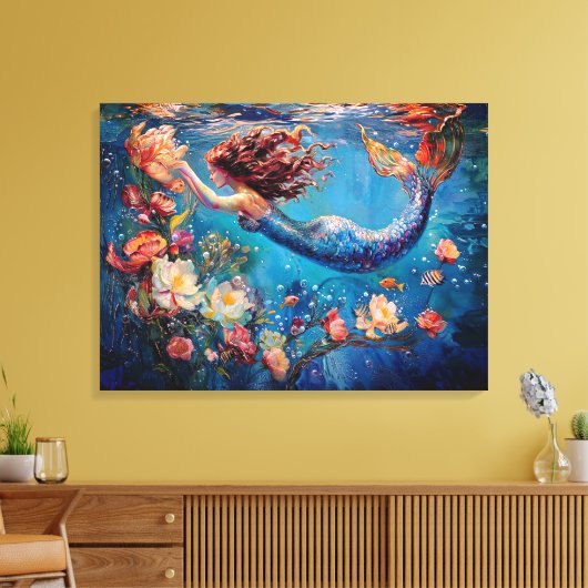 Meerjungfrau und Blume unter dem Meer ummantelte C Leinwanddruck (Insitu (Wohnzimmer))