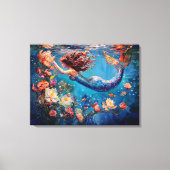 Meerjungfrau und Blume unter dem Meer ummantelte C Leinwanddruck (Vorderseite)