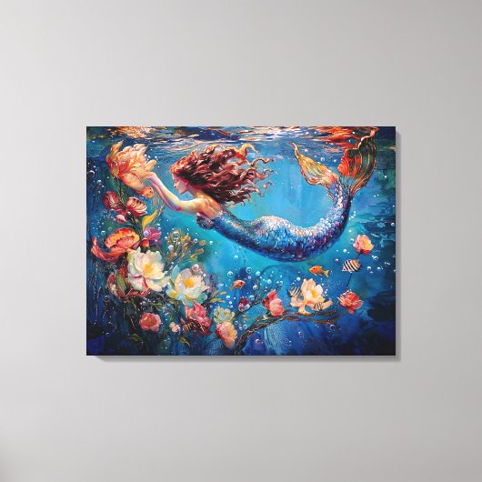 Meerjungfrau und Blume unter dem Meer ummantelte C Leinwanddruck (Vorderseite)
