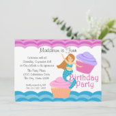 Meerjungfrau und Cupcakes zum Geburtstag Einladung (Stehend Vorderseite)