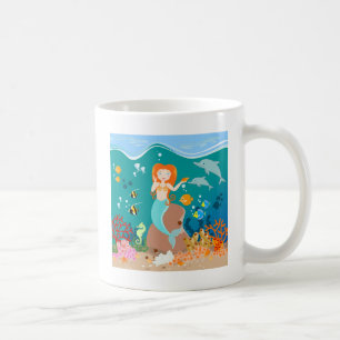 Meerjungfrau und Delfine unter der Geburtstagspart Kaffeetasse