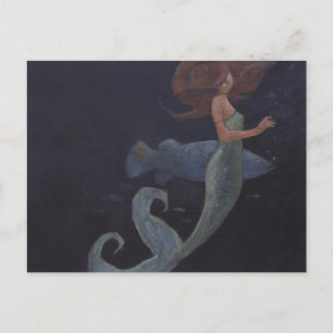 Meerjungfrau und der Blaue Fisch Postkarte