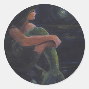 Meerjungfrau und der Mond Runder Aufkleber