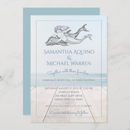Meerjungfrau und Dolphin Beach Einladung zur Hochz (Vorne/Hinten)