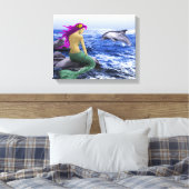 Meerjungfrau und Dolphin Leinwanddruck (Insitu (Schlafzimmer))