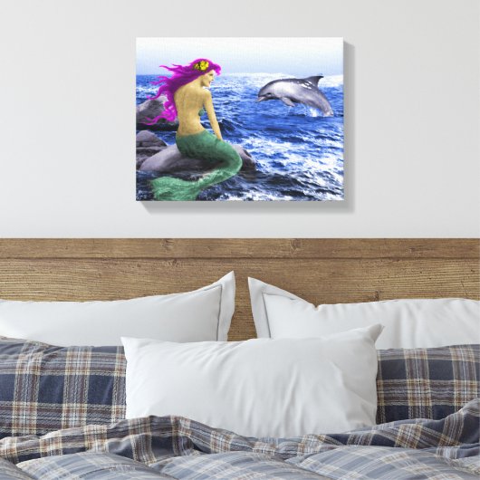 Meerjungfrau und Dolphin Leinwanddruck (Insitu (Schlafzimmer))