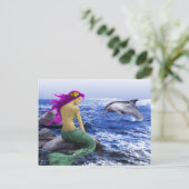 Meerjungfrau und Dolphin Postkarte (Stehend Vorderseite)