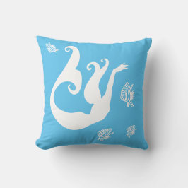 Meerjungfrau und Engelfisch Weiß auf blauem Kissen