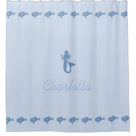 Meerjungfrau-und Fisch-blaue Seesymbole mit Namen Duschvorhang
