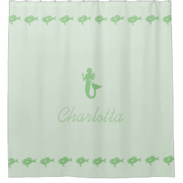 Meerjungfrau-und Fisch-grüne Seesymbole mit Namen Duschvorhang