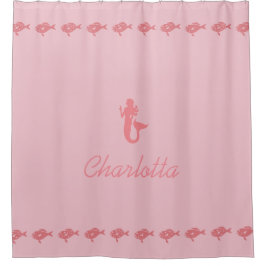 Meerjungfrau-und Fisch-rosa Seesymbole mit Namen Duschvorhang