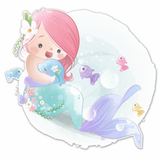 Meerjungfrau und Fischaufkleber Aufkleber (Vorderseite)