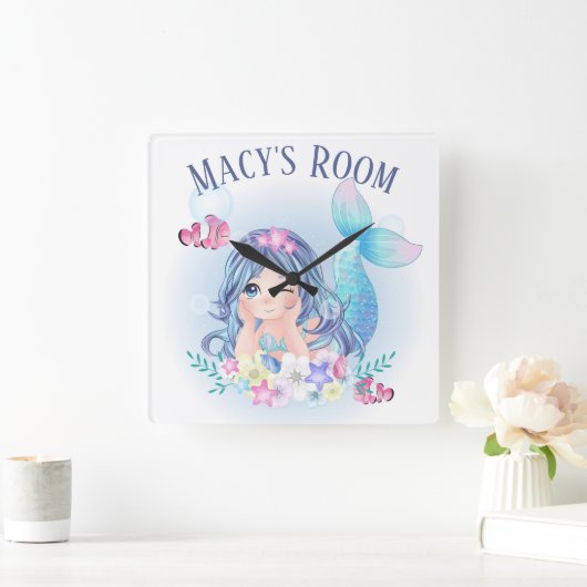 Meerjungfrau und Fischtürzeichen Quadratische Wanduhr (Zuhause)