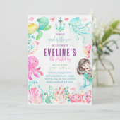 Meerjungfrau und Freunde im Rahmen der Seeeinladun Einladung (Stehend Vorderseite)