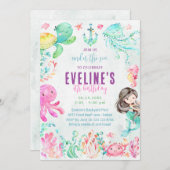 Meerjungfrau und Freunde im Rahmen der Seeeinladun Einladung (Vorne/Hinten)