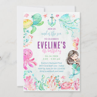 Meerjungfrau und Freunde im Rahmen der Seeeinladun Einladung