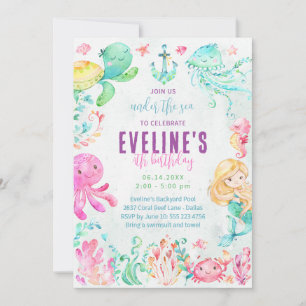 Meerjungfrau und Freunde Unter dem Meer Einladung