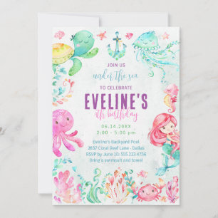Meerjungfrau und Freunde Unterwasser-Einladung Einladung