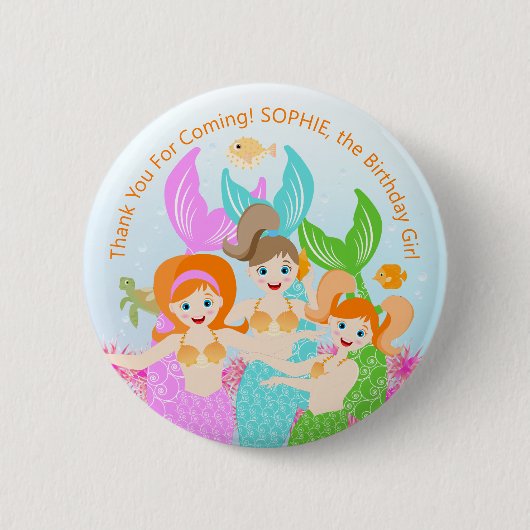 Meerjungfrau und Freundinnen Geburtstagsparty Button (Vorderseite)