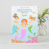 Meerjungfrau und Freundinnen Geburtstagsparty Dankeskarte (Stehend Vorderseite)