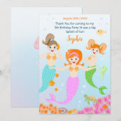 Meerjungfrau und Freundinnen Geburtstagsparty Dankeskarte (Vorne/Hinten)