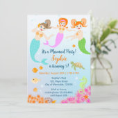 Meerjungfrau und Freundinnen Geburtstagsparty Einladung (Stehend Vorderseite)