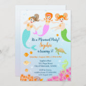 Meerjungfrau und Freundinnen Geburtstagsparty Einladung (Vorne/Hinten)