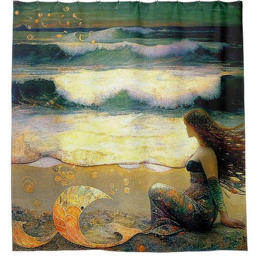 Meerjungfrau und Golden Sea Sprites Duschvorhang (Vorderseite)