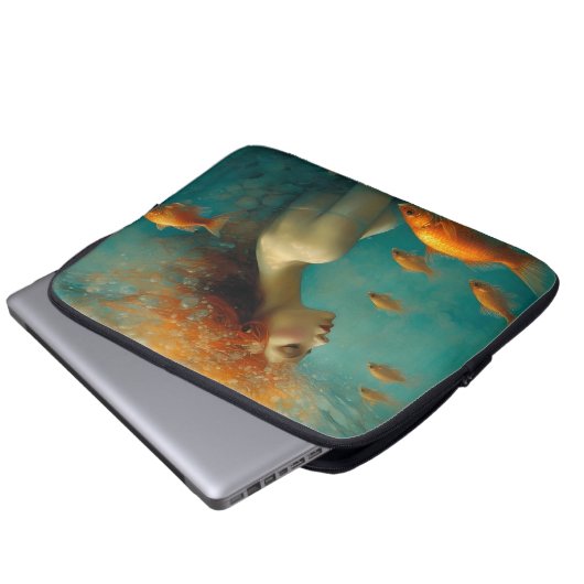 Meerjungfrau und Goldfish Laptopschutzhülle (Vorne Knopf)