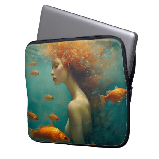 Meerjungfrau und Goldfish Laptopschutzhülle (Vorderseite Links)