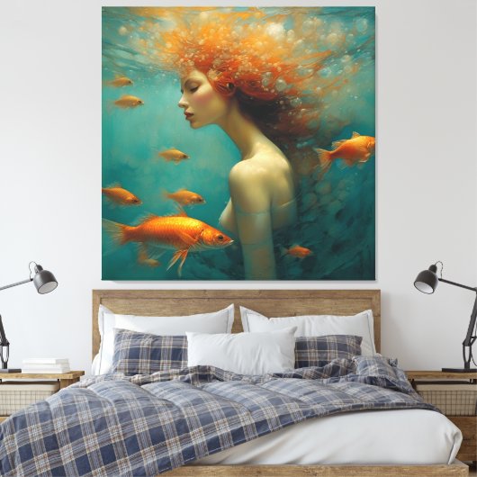 Meerjungfrau und Goldfish Leinwanddruck (Insitu (Schlafzimmer))