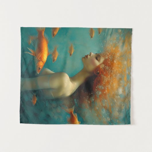 Meerjungfrau und Goldfish Wandteppich (Vorderseite (Horizontal))