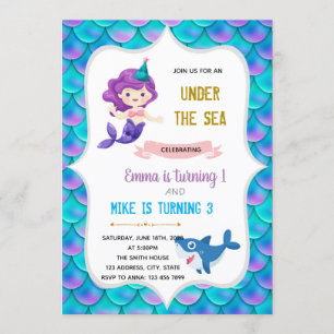 Meerjungfrau und Hai Geburtstagsthema Einladung