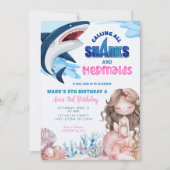 Meerjungfrau und Haie Sommer Gemeinsamer Geburtsta Einladung (Vorderseite)