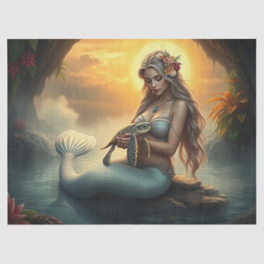 Meerjungfrau und ihre Freundin der Schildkröte bes Seidenpapier (Vorderseite)