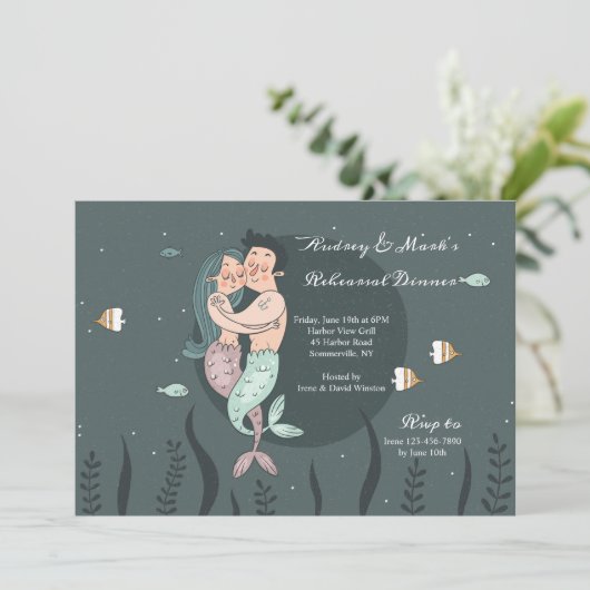 Meerjungfrau und ihre Mann-Einladung Einladung (Stehend Vorderseite)