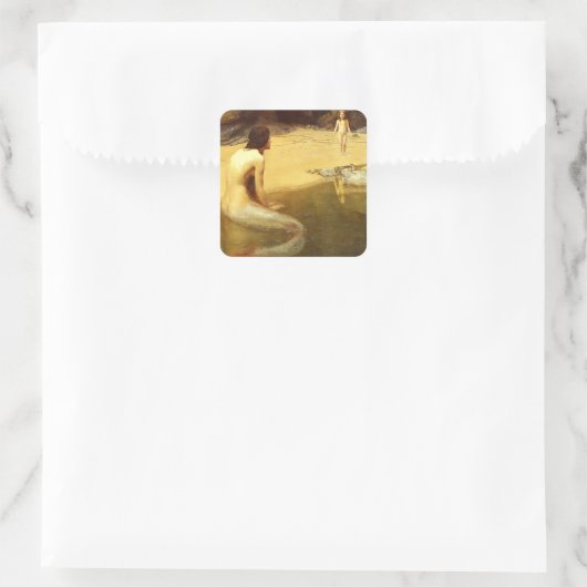Meerjungfrau und Kind Quadratischer Aufkleber (Tasche)