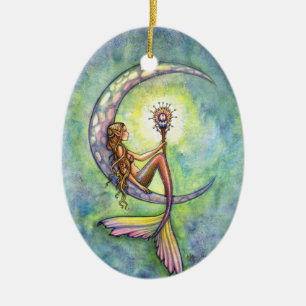 Meerjungfrau und Mond Fantasy-Kunst Keramik Ornament