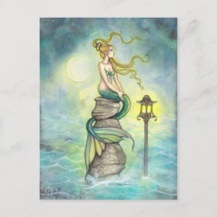 Meerjungfrau und Mond Fantasy-Kunst von Molly Harr Postkarte